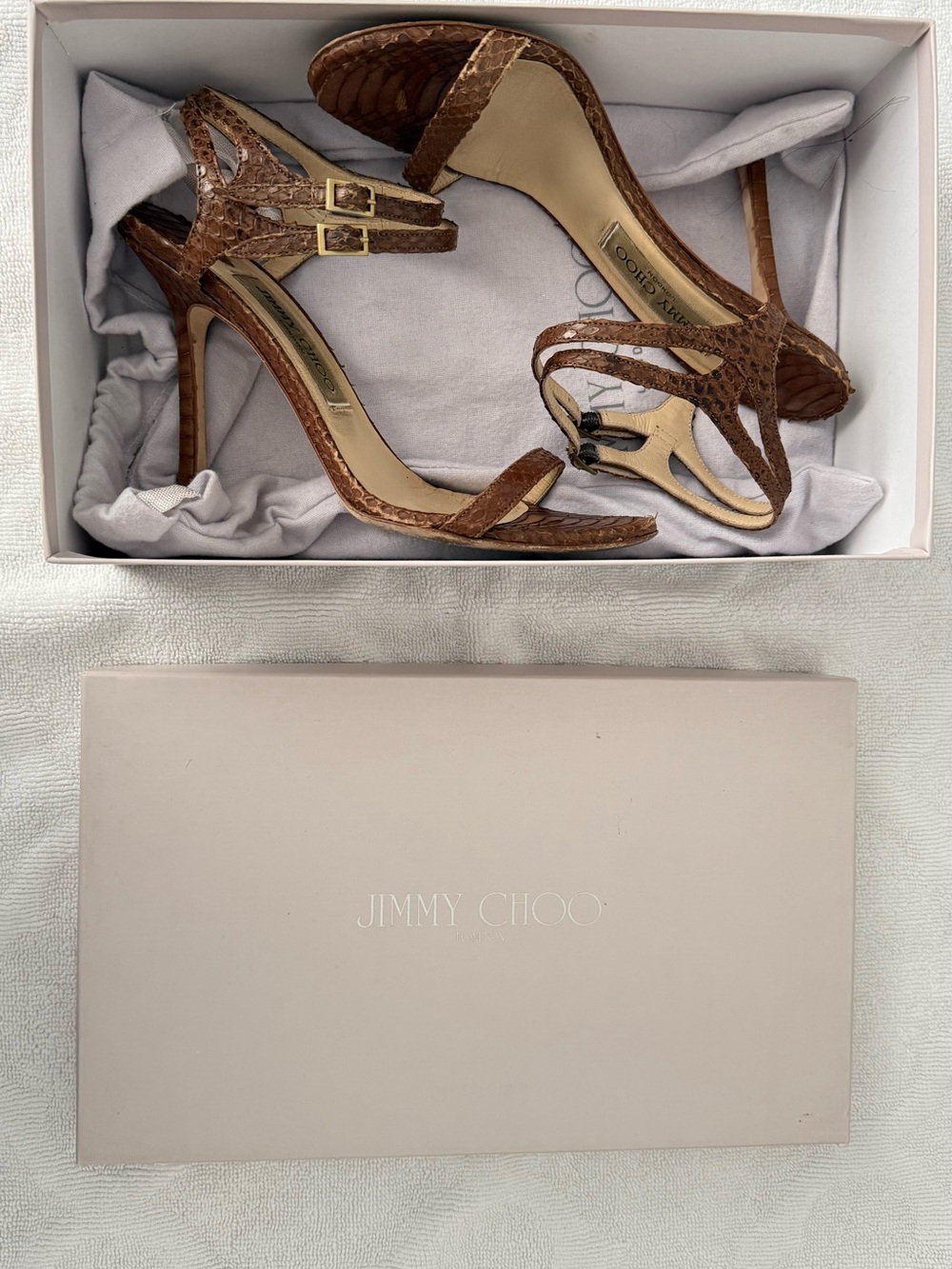 Jimmy Choo watersnake skin strappy High Heeled Sandals